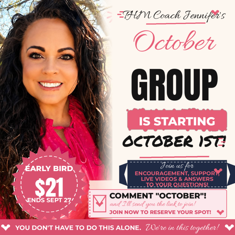 Jennifer Overstreet's October Trim Healthy Mama group coaching starts October 1 with early-bird enrollment for $21 through September 27.