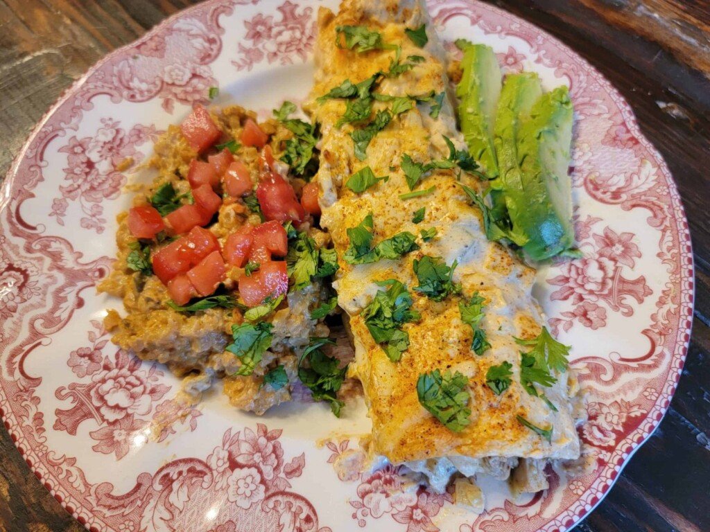 Chicken Enchiladas with Verde Cream Sauce- Low Carb and Trim Healthy Mama S