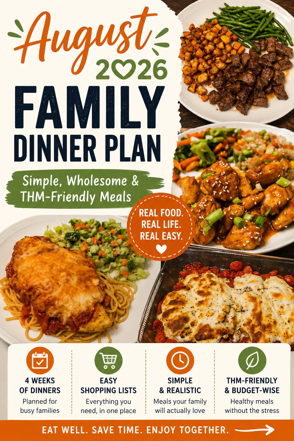 August 2026 Trim Healthy Mama monthly dinner menu