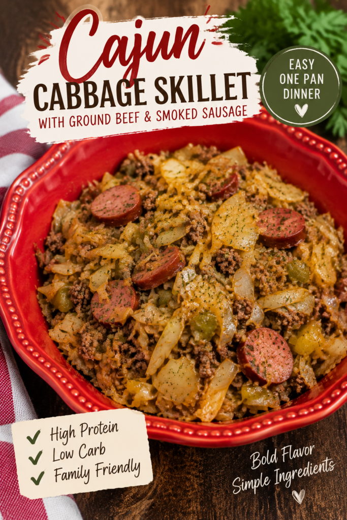 Cajun Cabbage Skillet with Ground Beef and Smoked Sausage