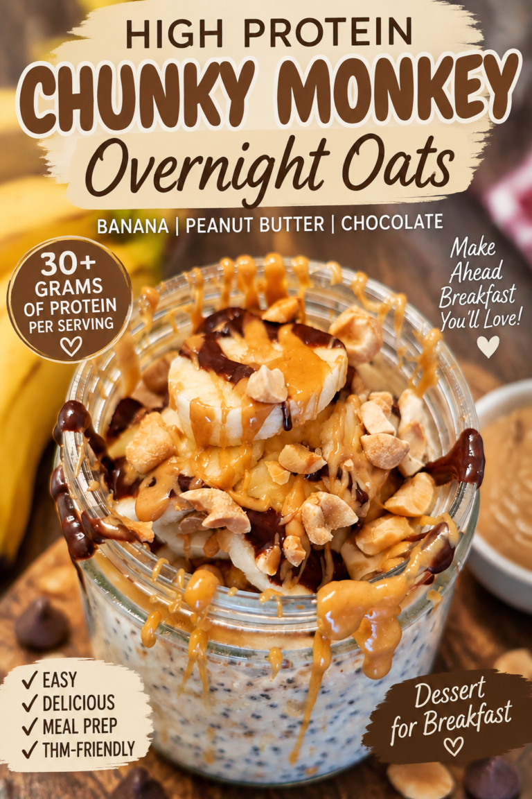 Pinterest pin for High Protein Chunky Monkey Overnight Oats