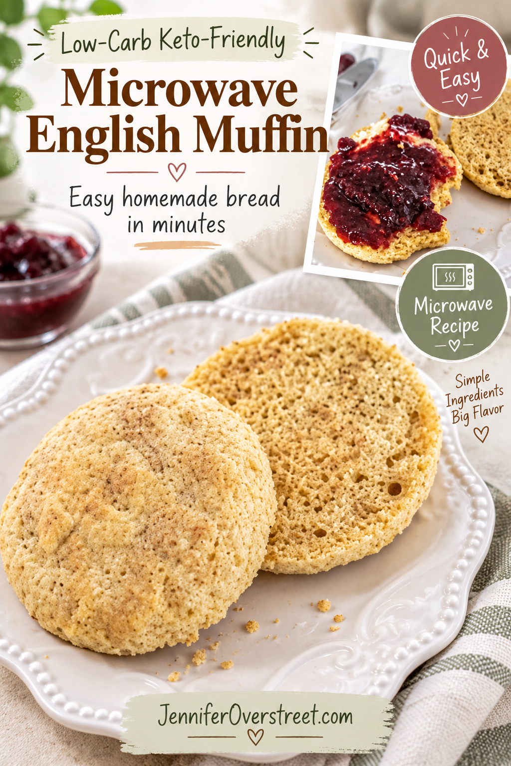 Pinterest pin for Low Carb, Keto Friendly Microwave English Muffin
