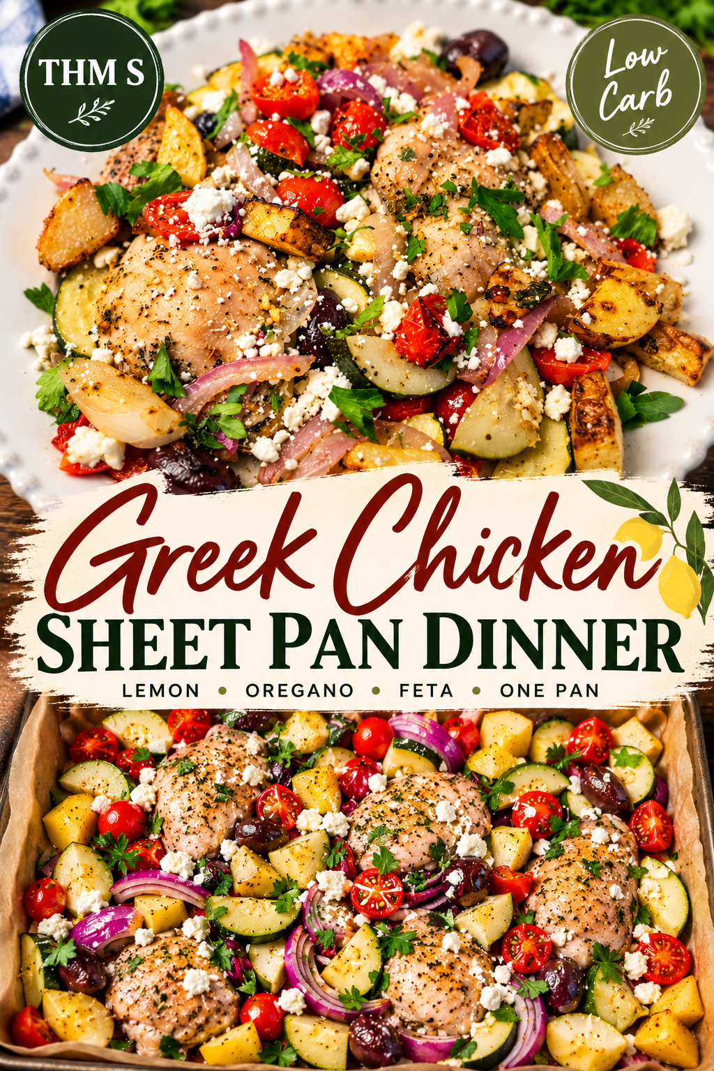 Pinterest pin for Easy Greek Chicken Sheet Pan Dinner