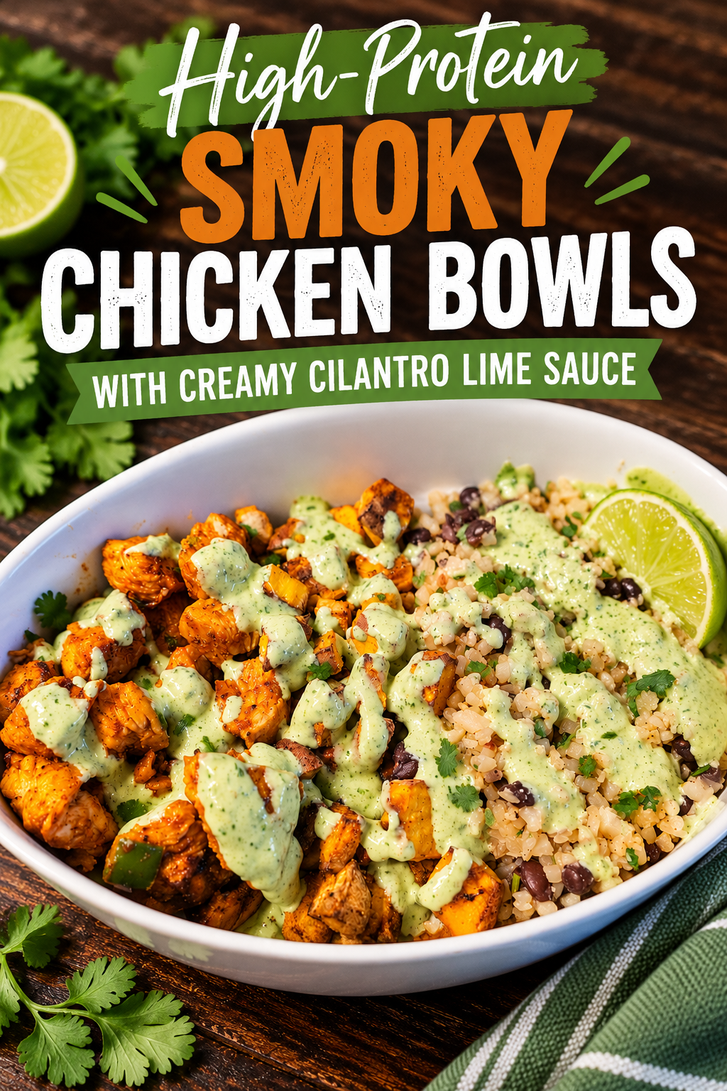 Pinterest pin for High-Protein Cilantro Lime Chicken Bowls